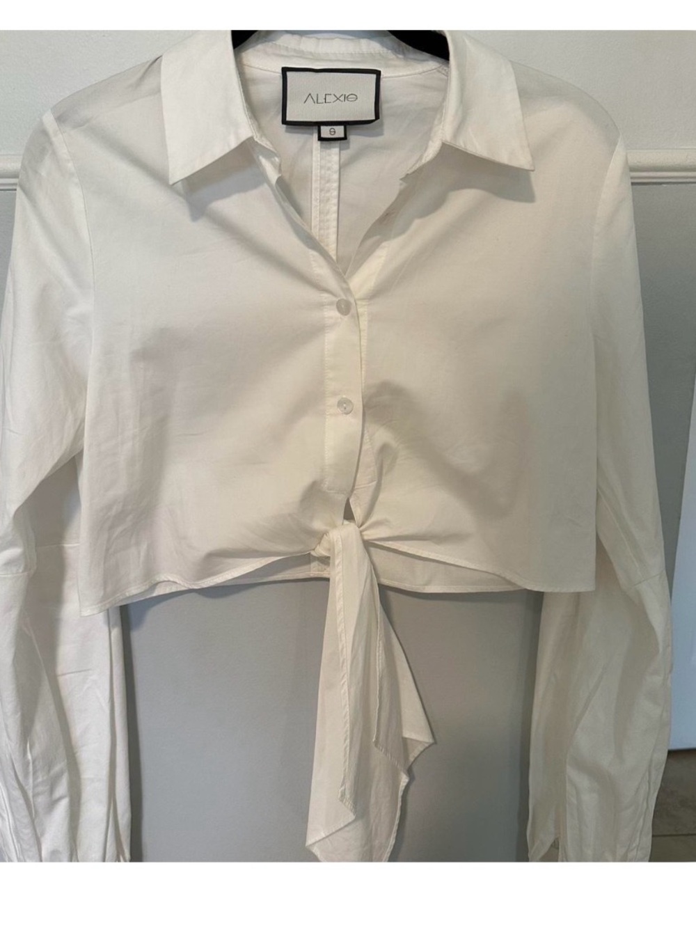 Alexis White Cropped Tie-Front Button Down Shirt